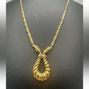 Vintage Attwood & Sawyer A&S Gold Tone Rope Pendant Necklace Rhinestone UK FLAWS